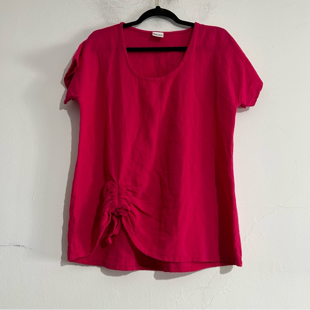 Oh My Gauze! Ana Hot Pink Short Sleeve Cotton Tee Lagenlook Coastal Casual